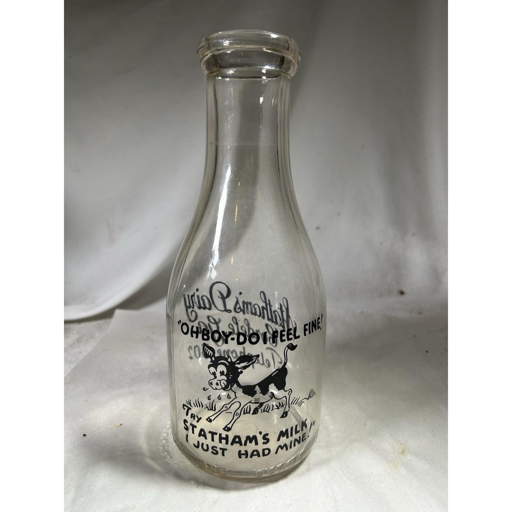 Vintage Statham's Milk Dairy Bottle Cordele GA Georgia Glass ACL Cow Advertising